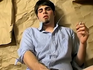 Young chain smoker wanking coupled with stroking his fat cut boner